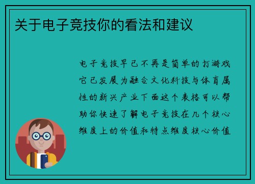 关于电子竞技你的看法和建议